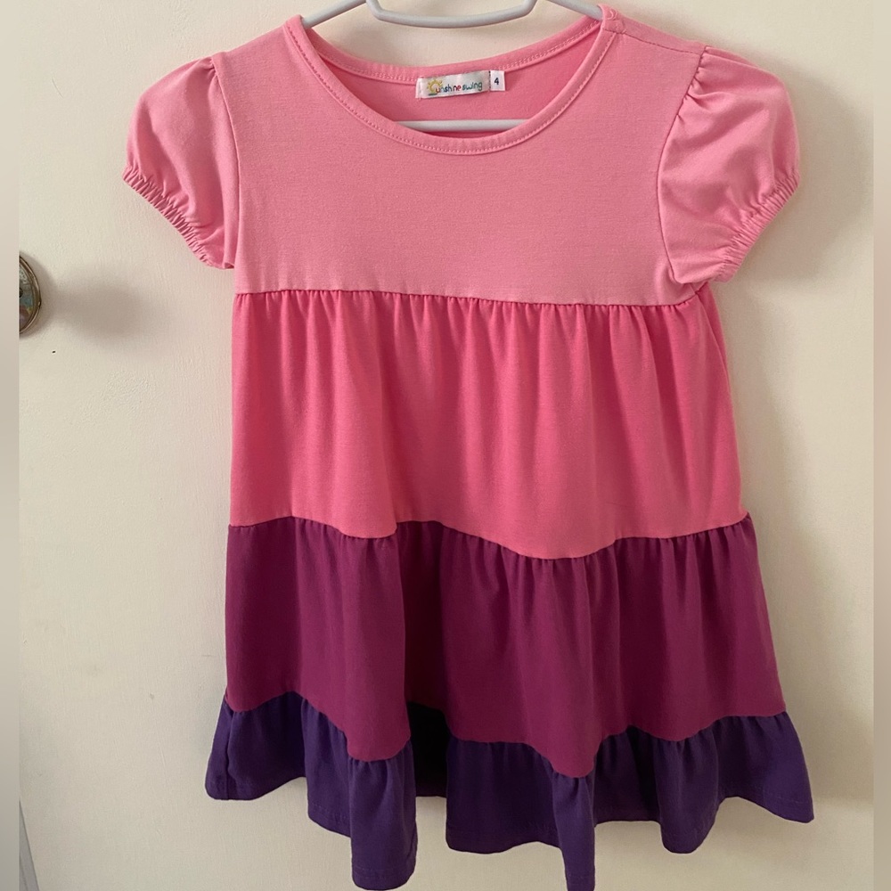 Pink & Purple Stripe Tiered A-Line Dress